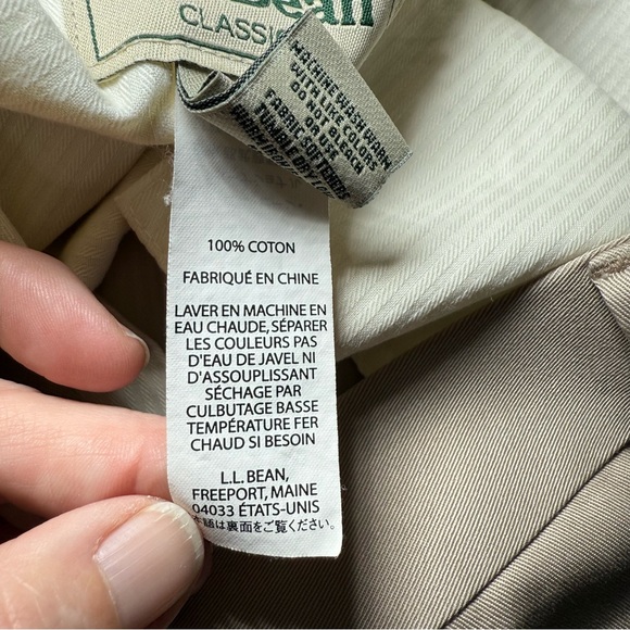 L.L. Bean Mens Chino Khaki Flat Front Classic Fit Size 36 Cuffed Cotton Casual - Picture 7 of 9